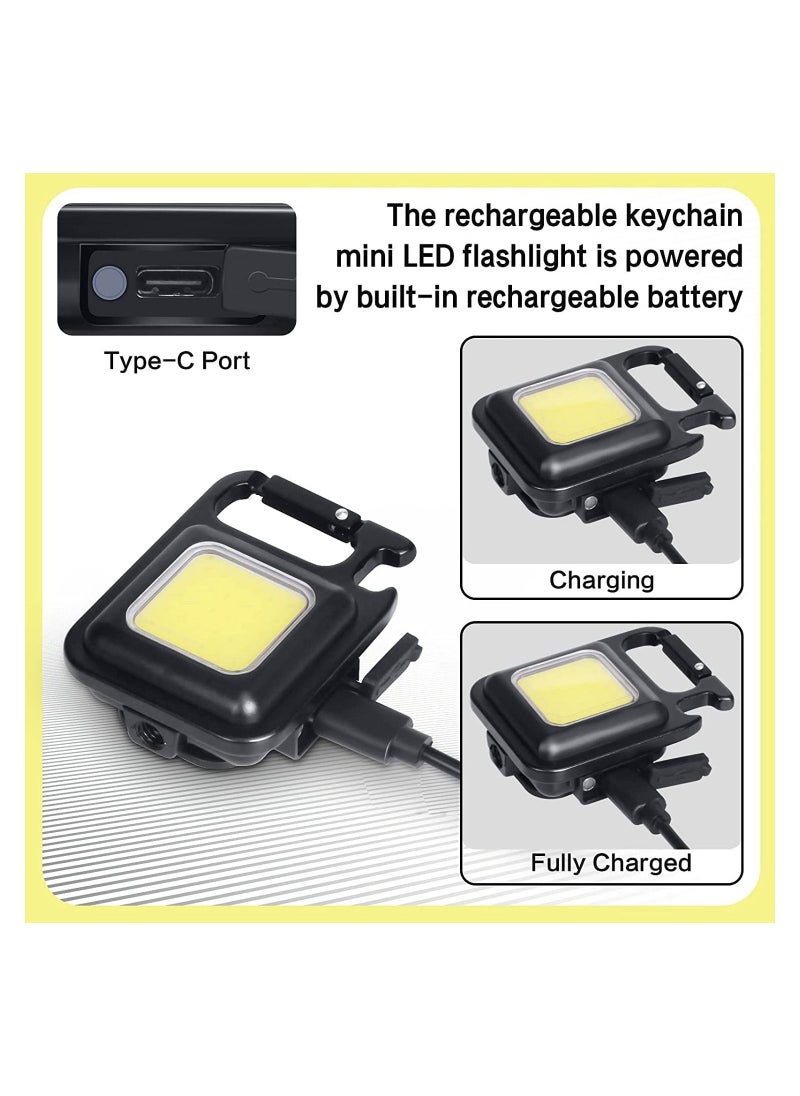 COB Small Flashlights, 800Lumens Bright Rechargeable Keychain Mini Flashlight 4 Light Modes Portable Pocket Light with Folding Bracket Bottle Opener and Magnet Base