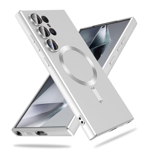 DIZORO Samsung S25 Ultra Case, Compatible with Mag Safe, Matte Luxury Metallic Luster Flexible TPU Wireless Charging Shockproof Case with Camera Protector (Metallic Silver.) - Image 1