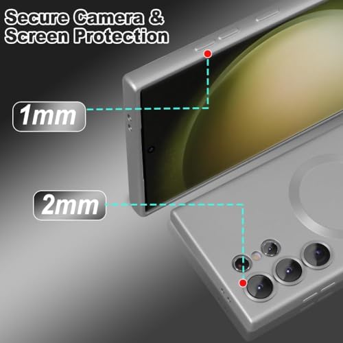 DIZORO Samsung S25 Ultra Case, Compatible with Mag Safe, Matte Luxury Metallic Luster Flexible TPU Wireless Charging Shockproof Case with Camera Protector (Metallic Silver.) - Image 4