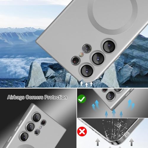 DIZORO Samsung S25 Ultra Case, Compatible with Mag Safe, Matte Luxury Metallic Luster Flexible TPU Wireless Charging Shockproof Case with Camera Protector (Metallic Silver.) - Image 5