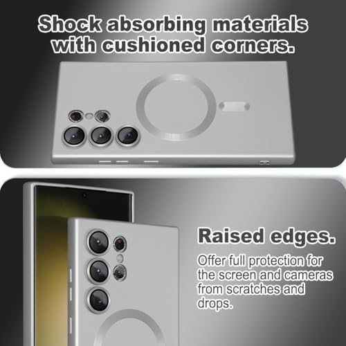 DIZORO Samsung S25 Ultra Case, Compatible with Mag Safe, Matte Luxury Metallic Luster Flexible TPU Wireless Charging Shockproof Case with Camera Protector (Metallic Silver.) - Image 2