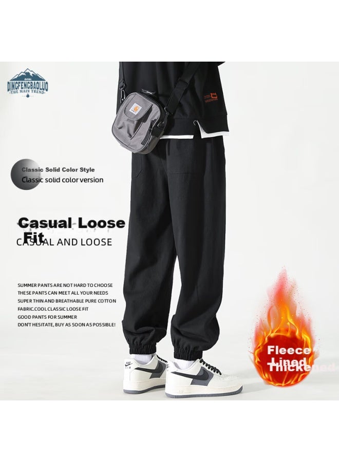 Dingfengbaoluo Men's Casual Pants Spring Cotton Loose Simple Versatile Warm Jogger Trousers Ssk92jr Black 4XL - Image 1