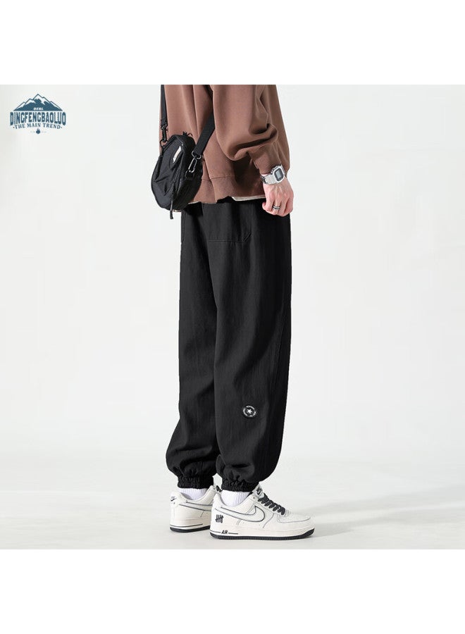 Dingfengbaoluo Men's Casual Pants Spring Cotton Loose Simple Versatile Warm Jogger Trousers Ssk92jr Black 4XL - Image 3