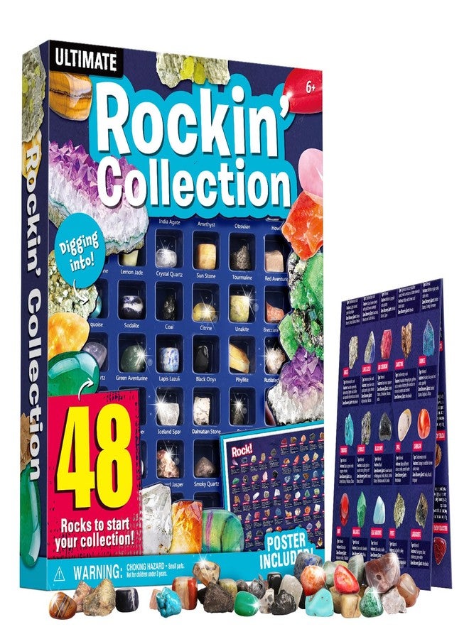 XXTOYS Rocks Collection 48 PCS Rock and Mineral Education Set Gemstones for Kids Geology Gem Kit with Tiger’s Eye Rose Quartz Red Jasper and More Identification Guide STEM Science Education - Image 1