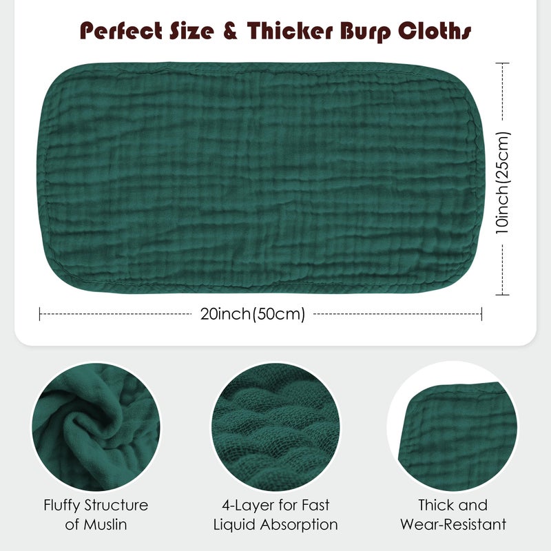 Spotted Play Muslin Burp Cloths 100% Cotton Large 20''x10'' Extra Soft and Absorbent Baby Wash Cloths Spit Up Rags - Baby Burping Cloth for Boys Girls Items(12 Pack Ivory, Slate and Emerald Series) - Image 4
