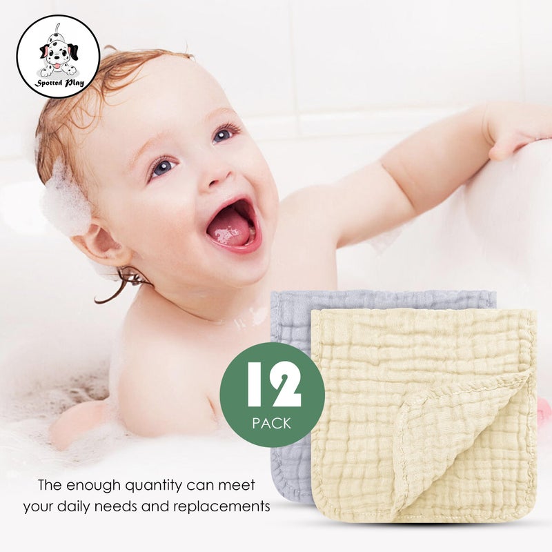 Spotted Play Muslin Burp Cloths 100% Cotton Large 20''x10'' Extra Soft and Absorbent Baby Wash Cloths Spit Up Rags - Baby Burping Cloth for Boys Girls Items(12 Pack Ivory, Slate and Emerald Series) - Image 5