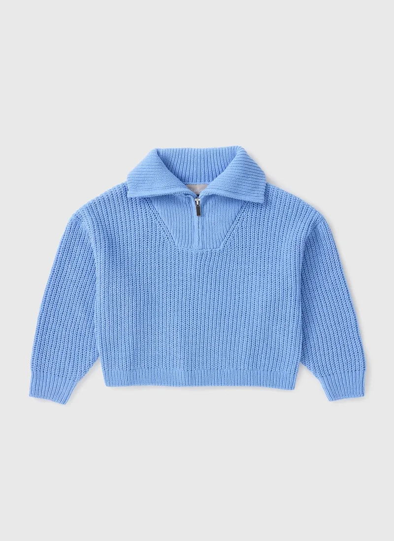 Matalan Girls Blue Funnel Neck Zip Jumper