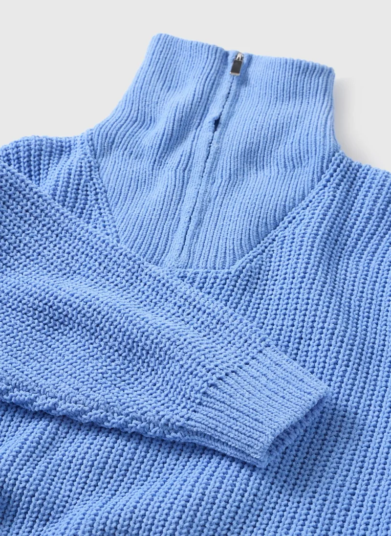 Matalan Girls Blue Funnel Neck Zip Jumper