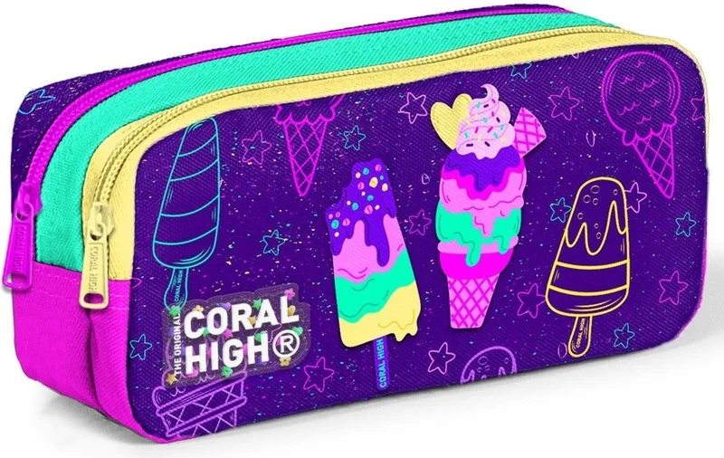 CORAL HIGH Purple Pink Ice Cream Patterned Girl Thermal Insulated Lunch Bag and Pencil Case Set
