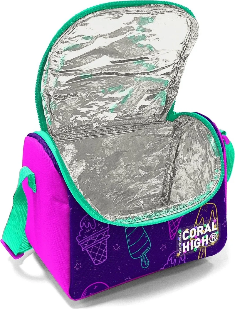 CORAL HIGH Purple Pink Ice Cream Patterned Girl Thermal Insulated Lunch Bag and Pencil Case Set