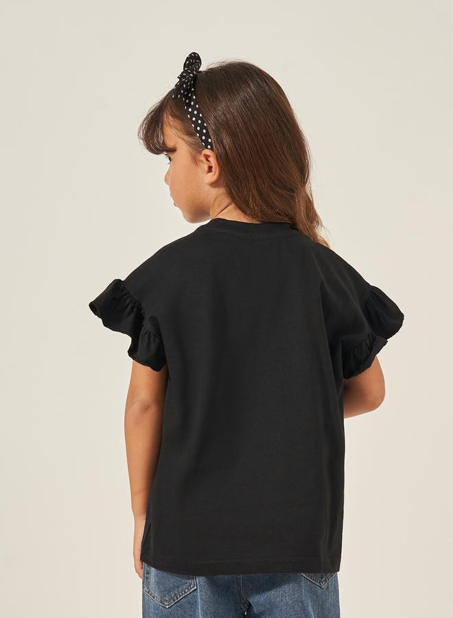 Styli Solid Dropped Shoulder T-Shirt with Ruffled Detail - Image 4