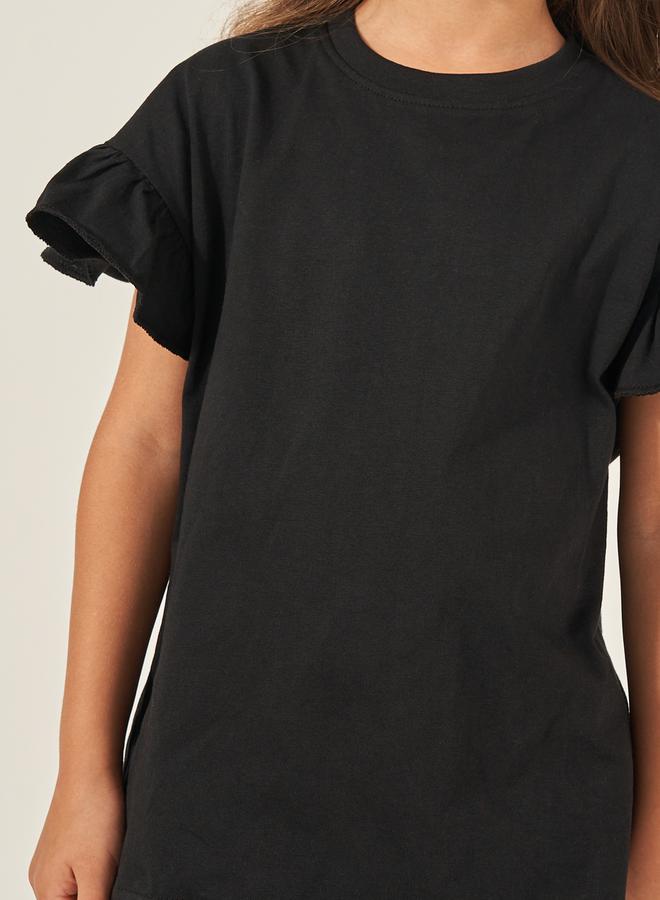 Styli Solid Dropped Shoulder T-Shirt with Ruffled Detail - Image 3