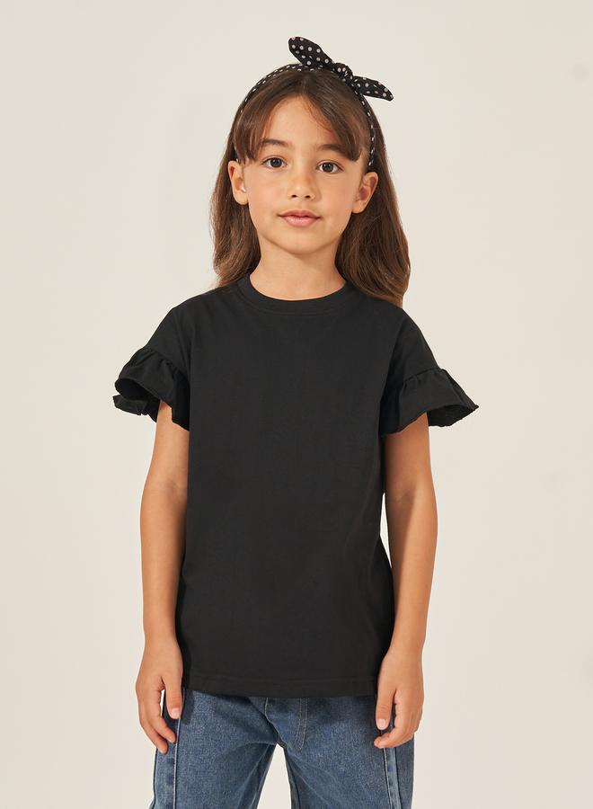 Styli Solid Dropped Shoulder T-Shirt with Ruffled Detail - Image 1