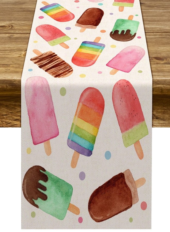 Pudodo Summer Popsicle Table Runner Ice Cream Themed Birthday Baby Shower Party Farmhouse Kitchen Dining Room Home Decoration (13" x 72") - Image 1