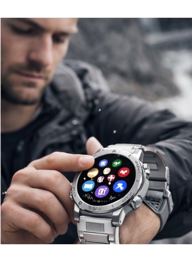 ساعة ماكستوك MK56 الذكية للرجال – شاشة AMOLED بحجم 1.43 بوصة، تصميم متين، أوضاع رياضية متعددة، مقاومة للماء IP68، عمر بطارية طويل (إصدار فضي) - Image 3