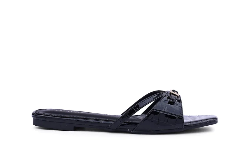 Croc-Embossed Flat Mules