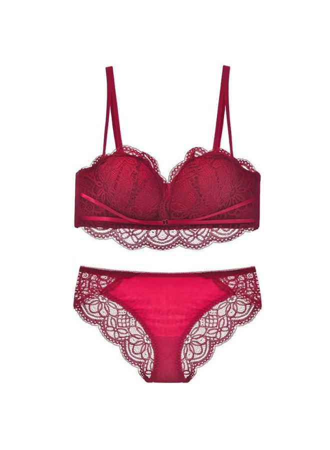 Kj Wireless Red Bra Set For Women, Push-up Shaping Anti-sagging Small Cup, Lucky New Year Wedding Gift Box - Image 2