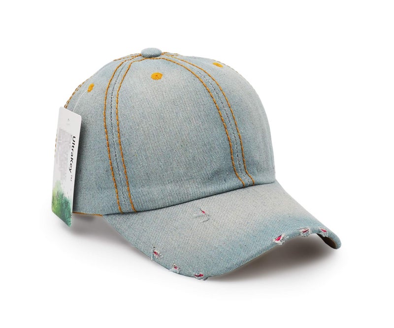 UltraKey Denim Baseball Cap, Unisex Sport Hat Casual Women Men Sun Hat Outdoor Cowboy Cap Dilapidated Design Sky Blue - Image 2