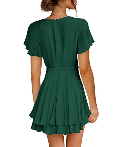 Cosonsen Womens Party Dresses Short Sleeve Deep V-Neck Skater Dresses Dark Green M - Image 3