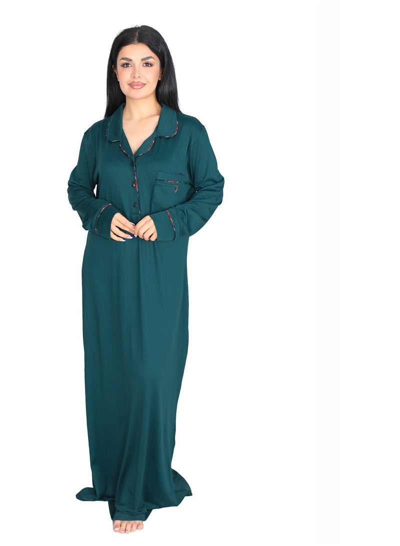 Dadoush Winter Abaya with raised lines and elegant embroidery, combines softness and luxury to give you a sophisticated winter look - women's long winter nightgown - loose sleepwear for women - Image 1