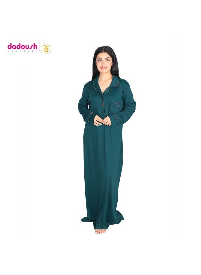 Dadoush Winter Abaya with raised lines and elegant embroidery, combines softness and luxury to give you a sophisticated winter look - women's long winter nightgown - loose sleepwear for women - Image 5