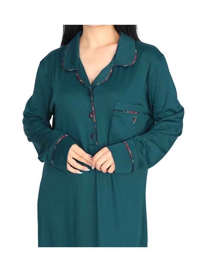 Dadoush Winter Abaya with raised lines and elegant embroidery, combines softness and luxury to give you a sophisticated winter look - women's long winter nightgown - loose sleepwear for women - Image 4
