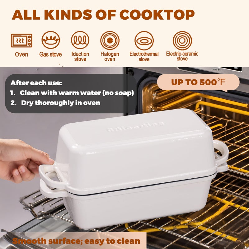 Articasting 11x5 Inch Cast Iron Bread Loaf Pan With Lid, 5.8 Qt Large Loaf Pan for Sourdough Bread Baking, Heavy Duty Dutch Oven Bread Pan For a Crispy Crust (Cream White) - Image 5