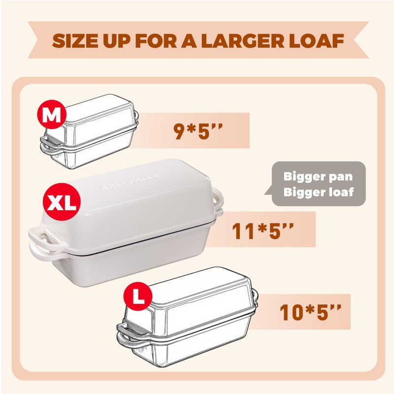 Articasting 11x5 Inch Cast Iron Bread Loaf Pan With Lid, 5.8 Qt Large Loaf Pan for Sourdough Bread Baking, Heavy Duty Dutch Oven Bread Pan For a Crispy Crust (Cream White) - Image 4