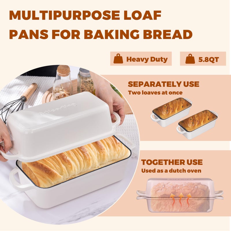 Articasting 11x5 Inch Cast Iron Bread Loaf Pan With Lid, 5.8 Qt Large Loaf Pan for Sourdough Bread Baking, Heavy Duty Dutch Oven Bread Pan For a Crispy Crust (Cream White) - Image 2