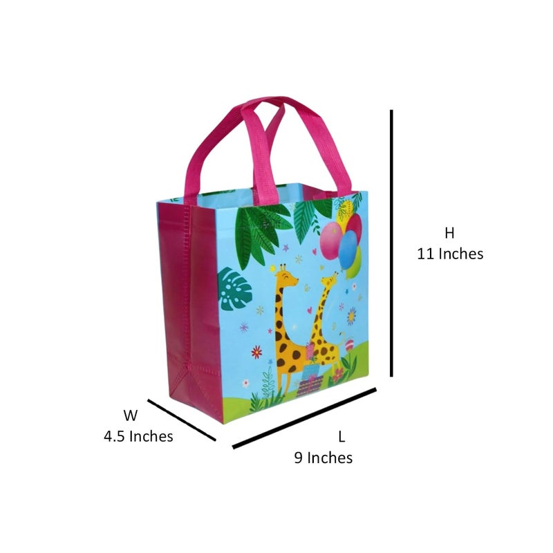 Wonderland SET of 6 Giraffe Print Non Woven Bag for Children birthday return gift bag, boy, girl gifting bag - Image 3