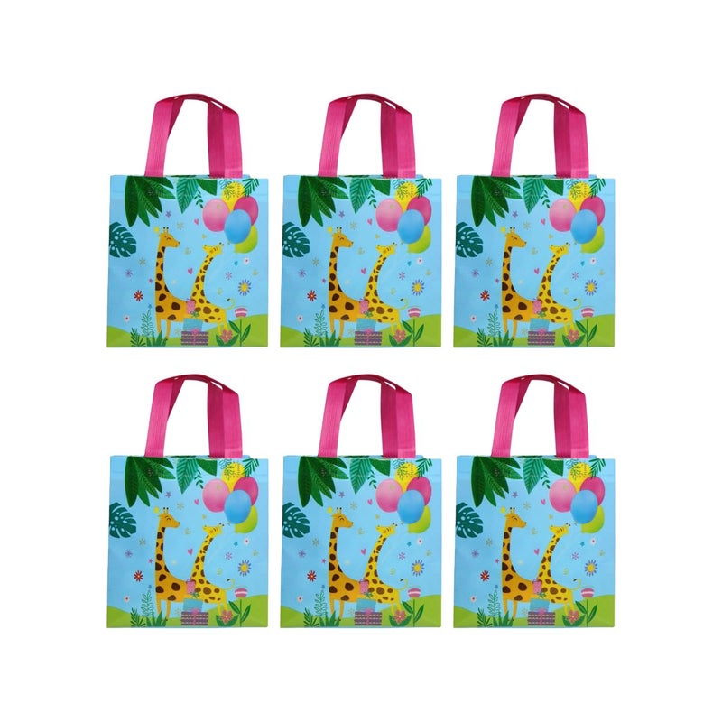 Wonderland SET of 6 Giraffe Print Non Woven Bag for Children birthday return gift bag, boy, girl gifting bag - Image 1