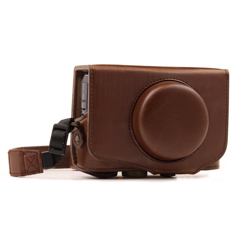 MegaGear MG1174 Canon PowerShot SX740 HS, SX730 HS Ever Ready Leather Camera Case with Strap - Dark Brown - Image 1