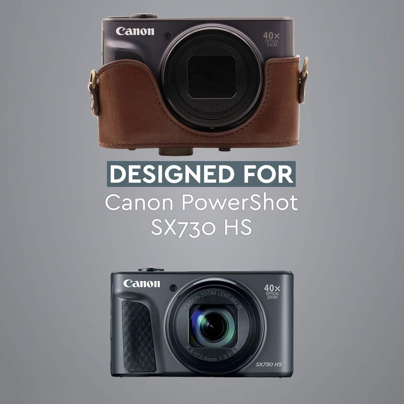 MegaGear MG1174 Canon PowerShot SX740 HS, SX730 HS Ever Ready Leather Camera Case with Strap - Dark Brown - Image 5