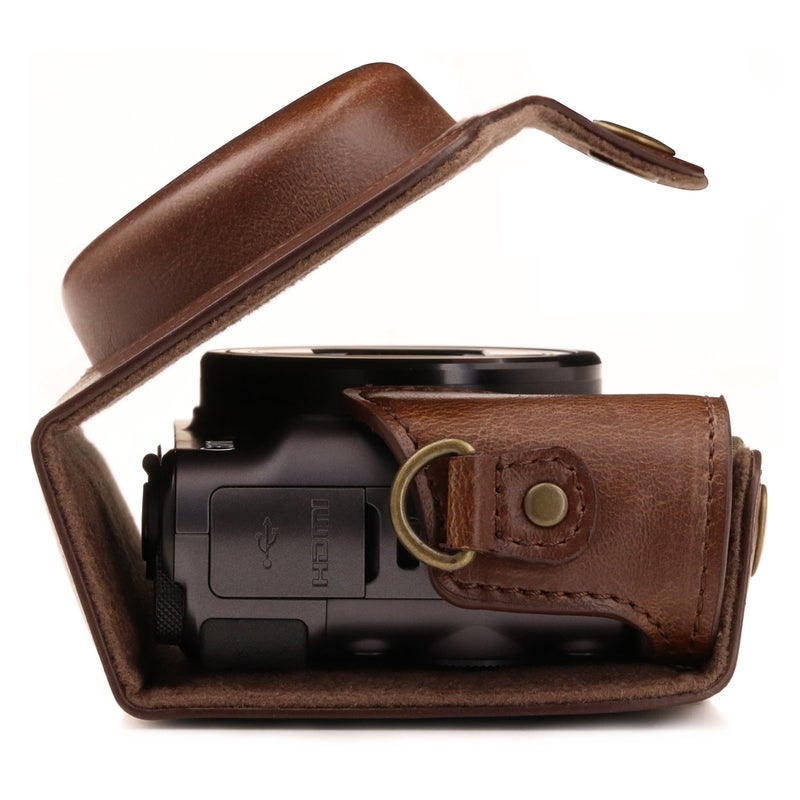 MegaGear MG1174 Canon PowerShot SX740 HS, SX730 HS Ever Ready Leather Camera Case with Strap - Dark Brown - Image 4