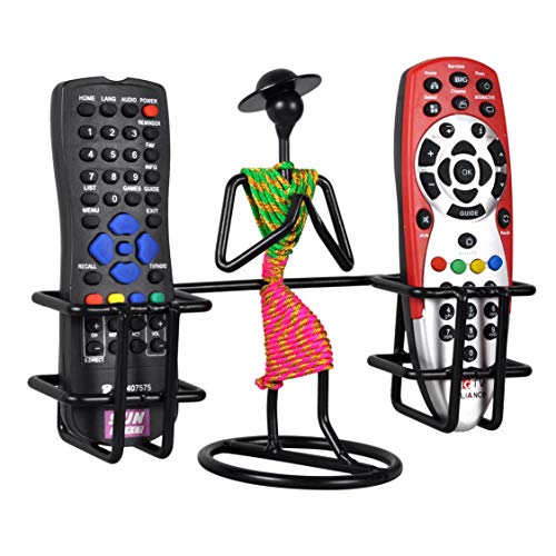D&V ENGINEERING - Creative in innovation D&V Engineering Metal Welcome Gesture Lady Design Remote Holder | Namaste Remote Stand & Organizer for TV, AC, STB, DTH Remotes | Living Room Décor Showpiece | Holds 2 Remotes (Green & Pink) - Image 3
