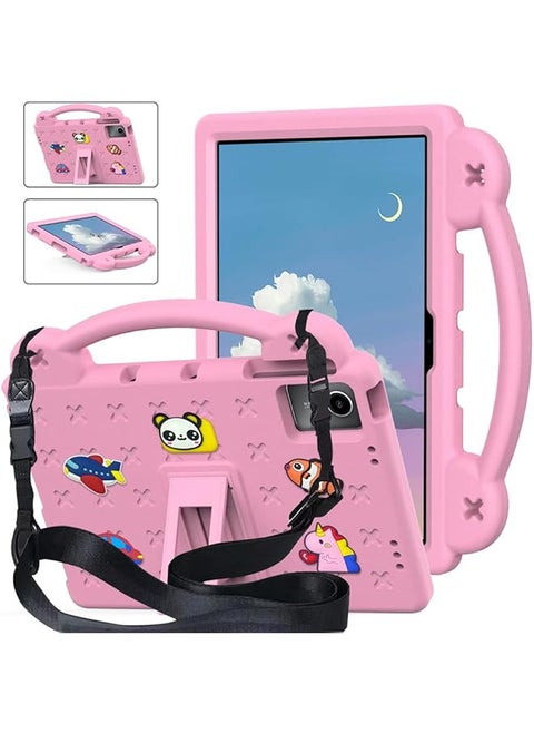 Case Compatible With Lenovo Xiaoxin Pad 2024 Tab M11 11 Inch Diy Accessories For Kids Shockproof Case With Shoulder Strap And Handle Stand Pink
