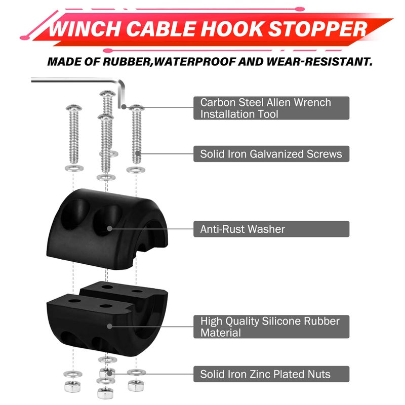 Tyt Off-Road Winch Rope Kit - 3/16 ' 'X50 '  8500 Lbs Black Synthetic Cable With Protective Sheath  Heavy-Duty Hook  Safety Pull Strap & Rubber Stopper Ideal For 4Wd Atv Utv Vehicles  Grey  (Jps3650Ig) - Image 5
