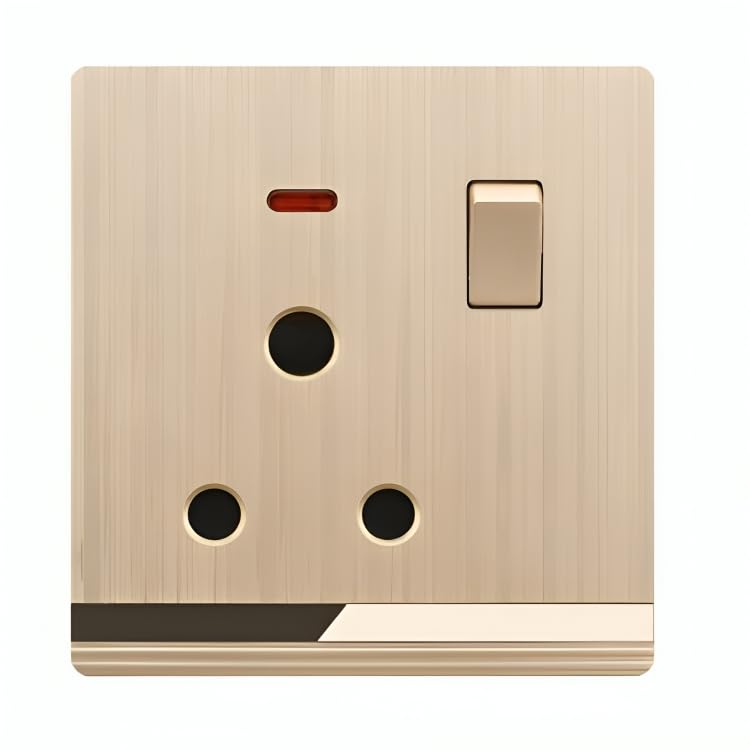 Switched Power Socket with Neon Indicator – UK Standard Wall Outlet, Single Gang, Gold Wood Finish - Image 1