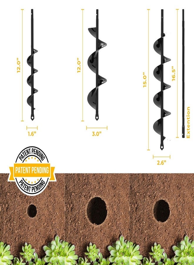 K-Brands Auger Drill Bit for Planting 3 Pack with Extension - Spiral Hole Planter for Bulbs, Fence Posts, and Umbrella Holes - 3/8'' Hex Drive Drill- Gardening Hole Digger Yard Tools - Garden Drill Attachments - Image 2