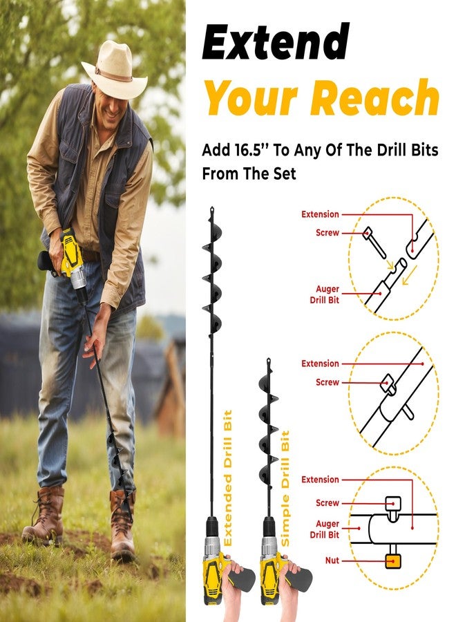 K-Brands Auger Drill Bit for Planting 3 Pack with Extension - Spiral Hole Planter for Bulbs, Fence Posts, and Umbrella Holes - 3/8'' Hex Drive Drill- Gardening Hole Digger Yard Tools - Garden Drill Attachments - Image 3