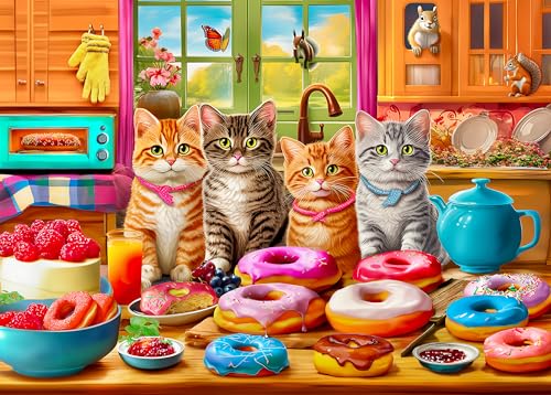 Mulic 300 Piece Puzzles for Kids Boys Girls Ages 68 810 1012 Jigsaw Puzzles for Adults Kitchen Kittens and Donuts - Image 1