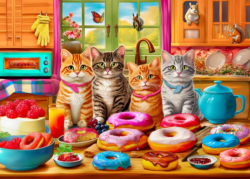Mulic 300 Piece Puzzles for Kids Boys Girls Ages 68 810 1012 Jigsaw Puzzles for Adults Kitchen Kittens and Donuts - Image 2