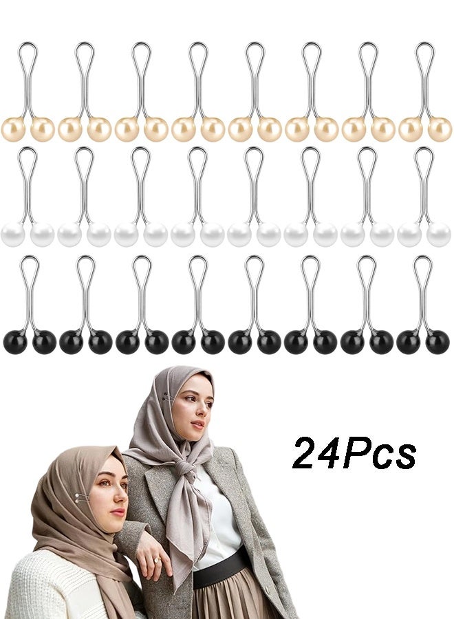24 Pcs Hijab Scarf Pins Muslim Pearl Scarf Clips Clips Hooks, Brooch Pins Pearl Pins Multicolor Headscarf Pearl Pins - Image 1
