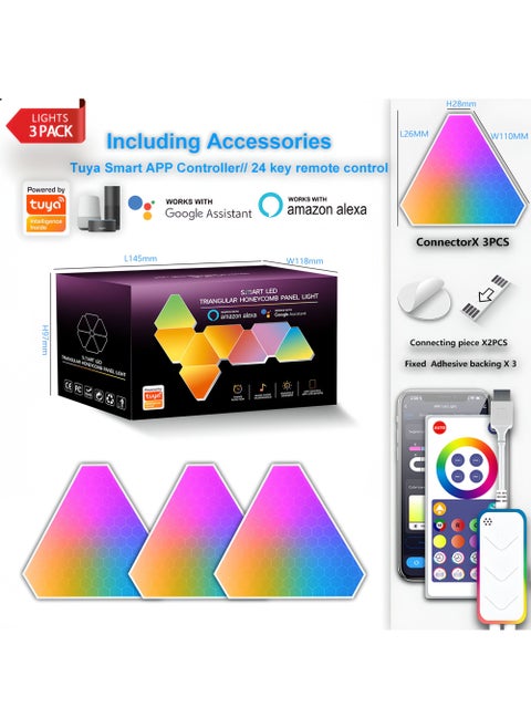 لوحات إضاءة حائط LED مثلثة ذكية بألوان RGB، ترقية جديدة لعام 2025، إضاءة إبداعية لديكور المنزل الذكي بتقنية Wi-Fi مع مزامنة الموسيقى، متوافقة مع مساعد Google Alexa، لغرف الألعاب، ديكور الحفلات، ديكور المنزل الداخلي (عبوة من 3 قطع)