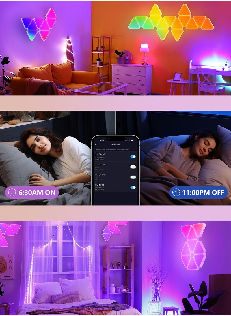 لوحات إضاءة حائط LED مثلثة ذكية بألوان RGB، ترقية جديدة لعام 2025، إضاءة إبداعية لديكور المنزل الذكي بتقنية Wi-Fi مع مزامنة الموسيقى، متوافقة مع مساعد Google Alexa، لغرف الألعاب، ديكور الحفلات، ديكور المنزل الداخلي (عبوة من 3 قطع)