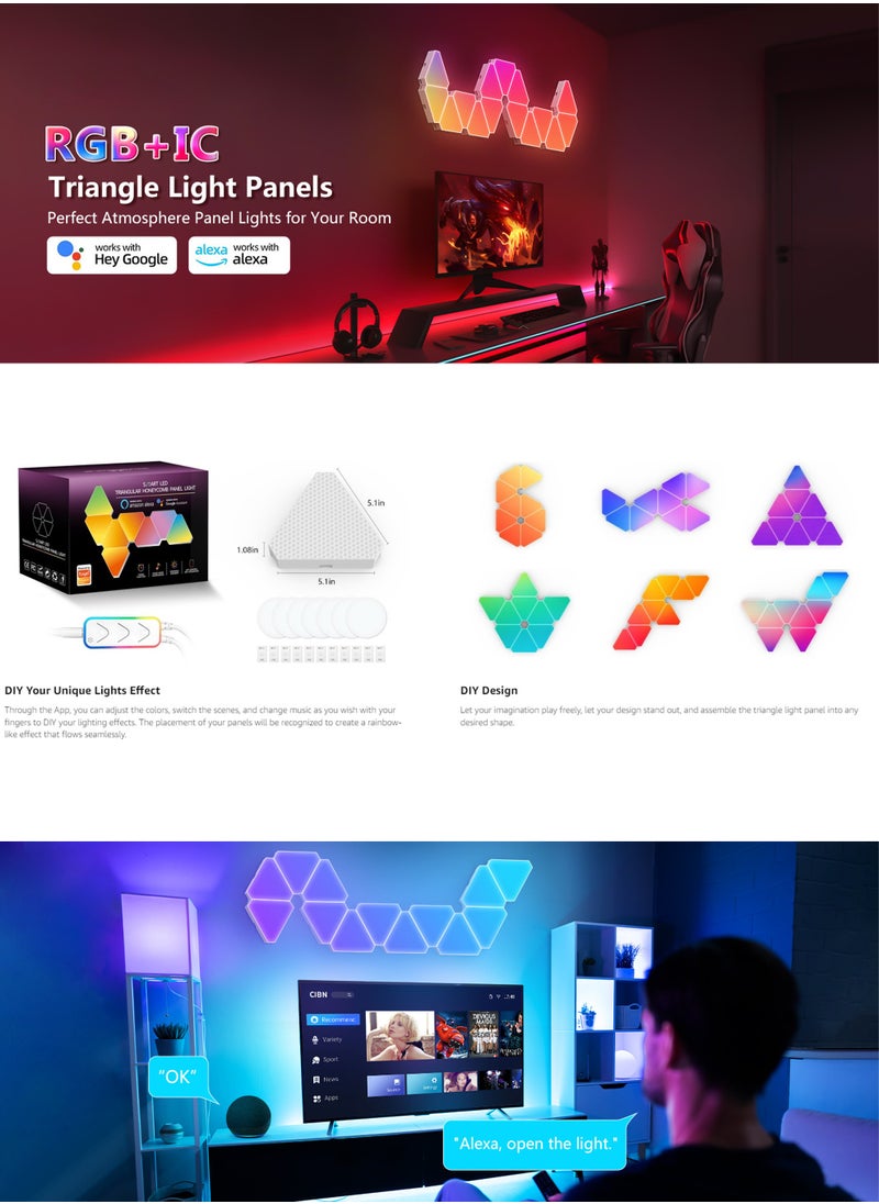 لوحات إضاءة حائط LED مثلثة ذكية بألوان RGB، ترقية جديدة لعام 2025، إضاءة إبداعية لديكور المنزل الذكي بتقنية Wi-Fi مع مزامنة الموسيقى، متوافقة مع مساعد Google Alexa، لغرف الألعاب، ديكور الحفلات، ديكور المنزل الداخلي (عبوة من 3 قطع)