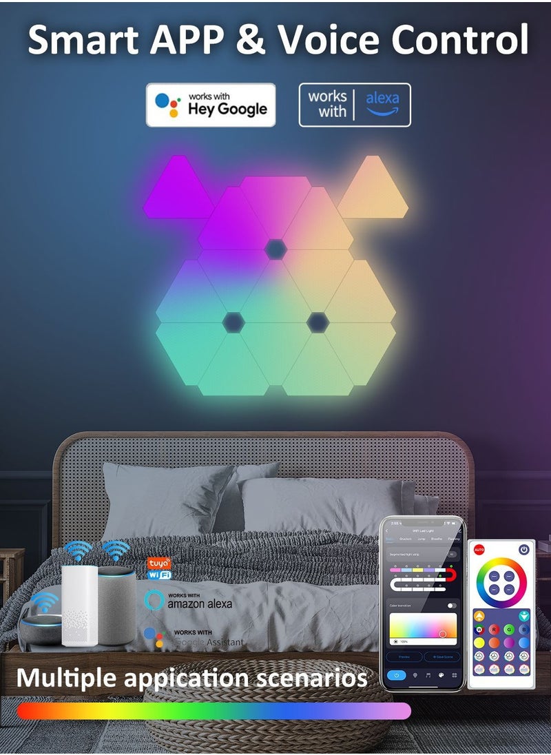 لوحات إضاءة حائط LED مثلثة ذكية بألوان RGB، ترقية جديدة لعام 2025، إضاءة إبداعية لديكور المنزل الذكي بتقنية Wi-Fi مع مزامنة الموسيقى، متوافقة مع مساعد Google Alexa، لغرف الألعاب، ديكور الحفلات، ديكور المنزل الداخلي (عبوة من 3 قطع)
