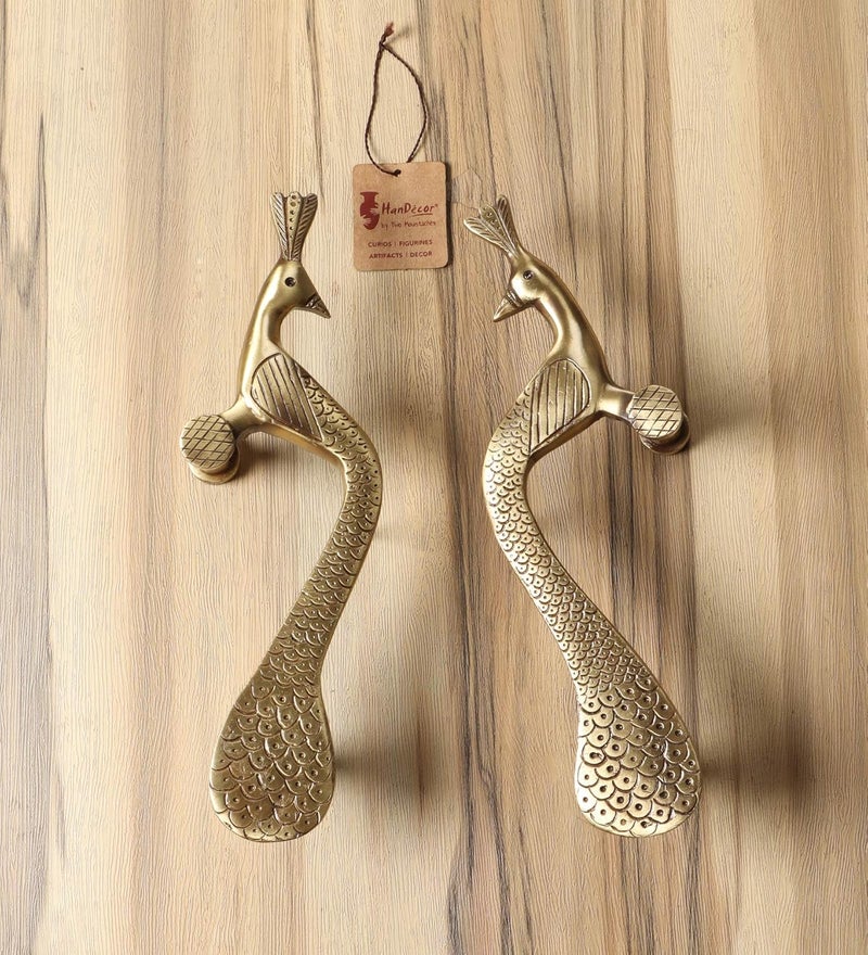 Two Moustaches Peacock Design Brass Door Handle Pair 10 Inches Brown Pack Of 2 Handles Brass Pull Handle - Image 4