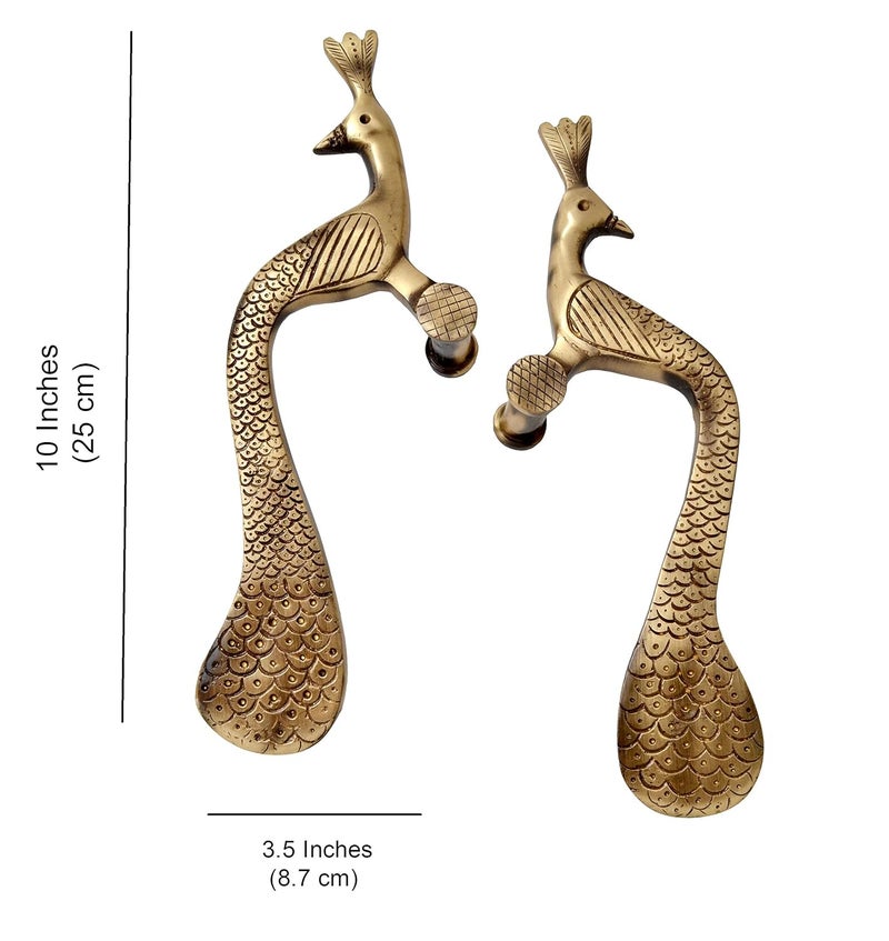 Two Moustaches Peacock Design Brass Door Handle Pair 10 Inches Brown Pack Of 2 Handles Brass Pull Handle - Image 2
