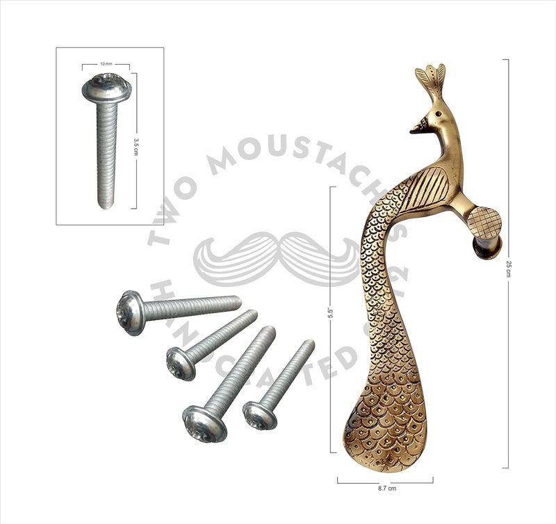 Two Moustaches Peacock Design Brass Door Handle Pair 10 Inches Brown Pack Of 2 Handles Brass Pull Handle - Image 5